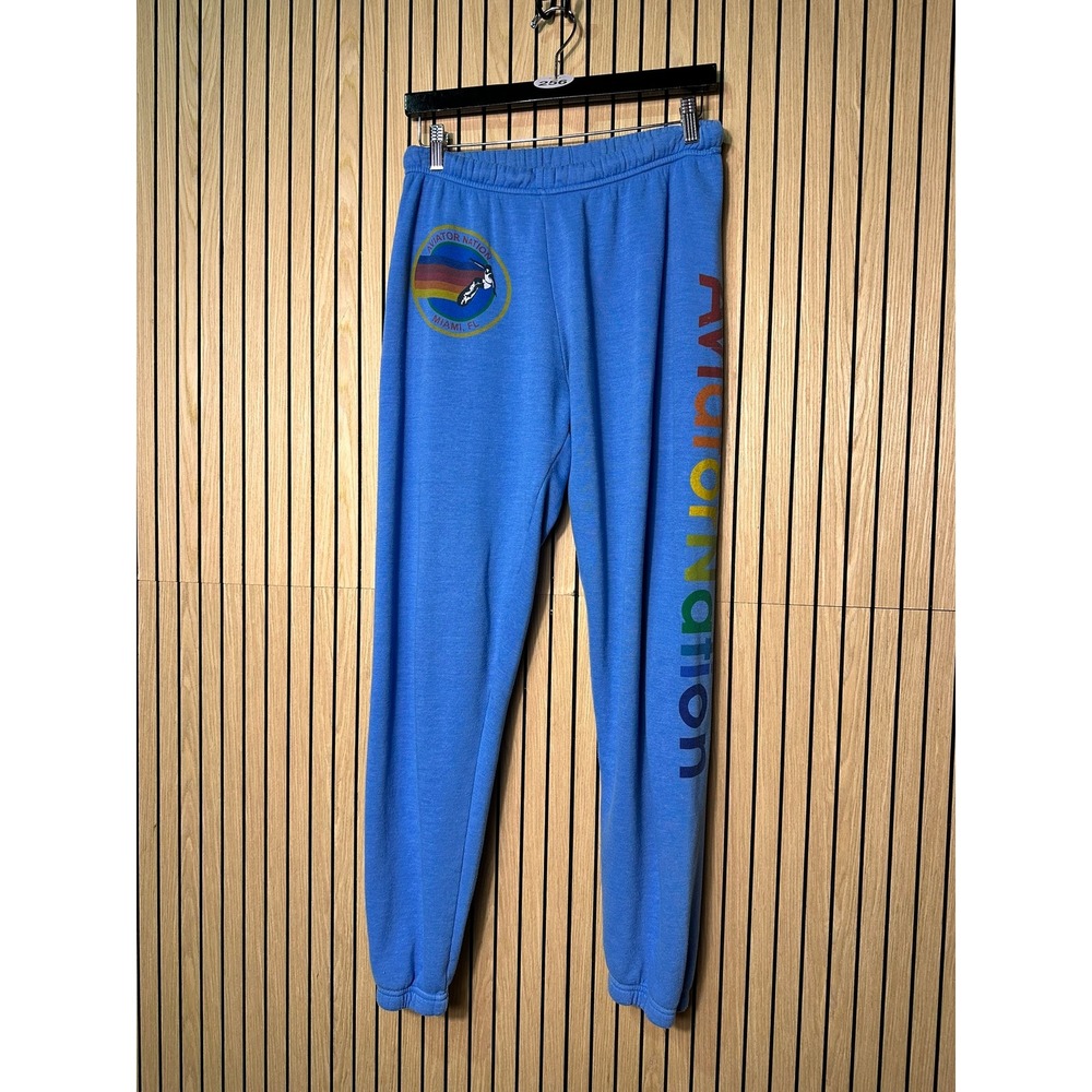 256 Aviator Nation Miami Florida Sweatpants Rainbow Logo (Medium, Blue, EUC) - Picture 2 of 5